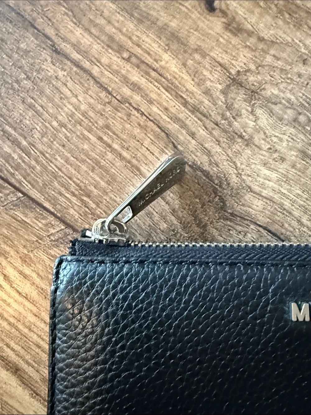 Michael Kors Black Pebbled Leather Zip Wallet with Gold Logo